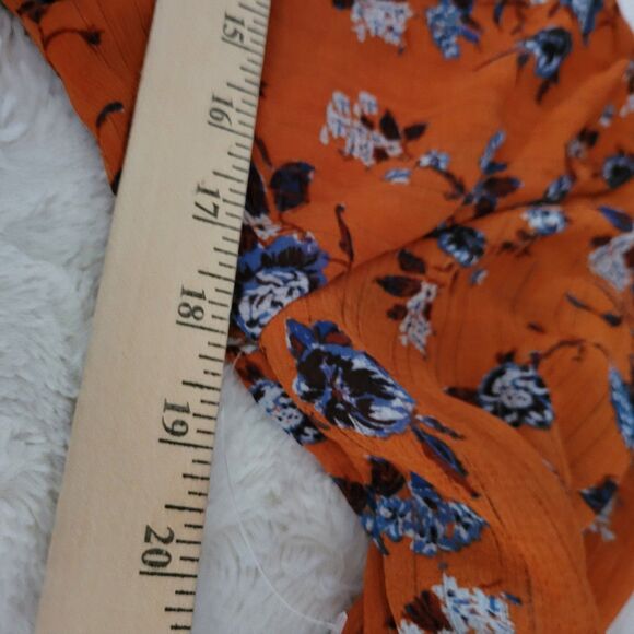 Free People Top Womens Size Small Orange Floral Cropped Balloon Sleeves - Picture 8 of 11